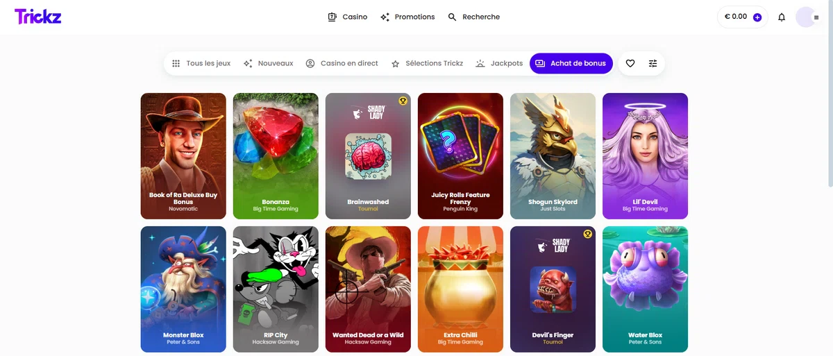 achat de bonus sur trickz