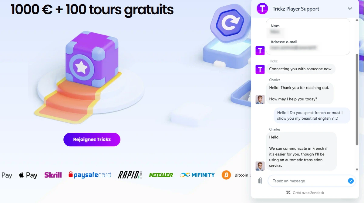service client de trickz