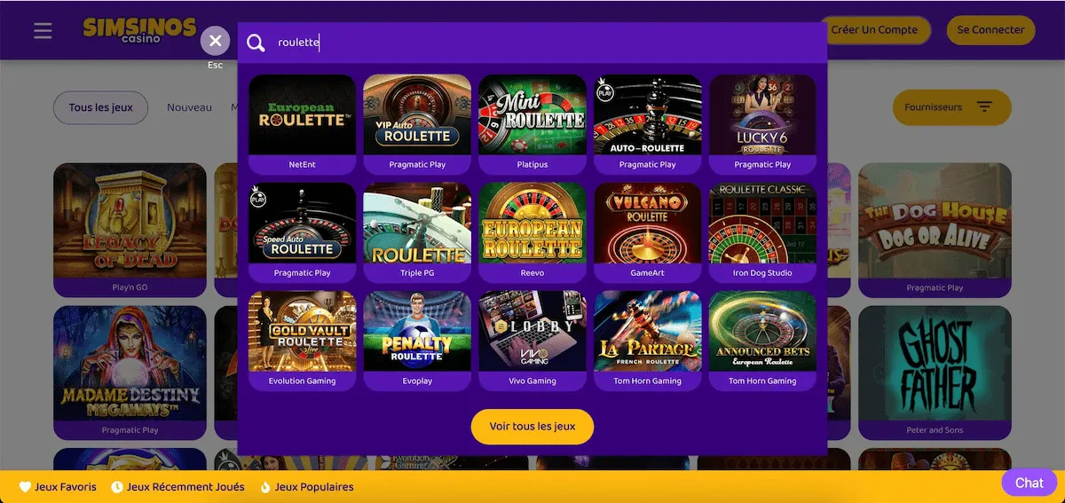 Simsinos roulette