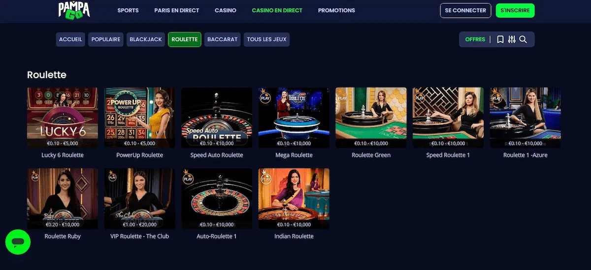 Les jeux de roulette Pragmatic Play sur PampaGo
