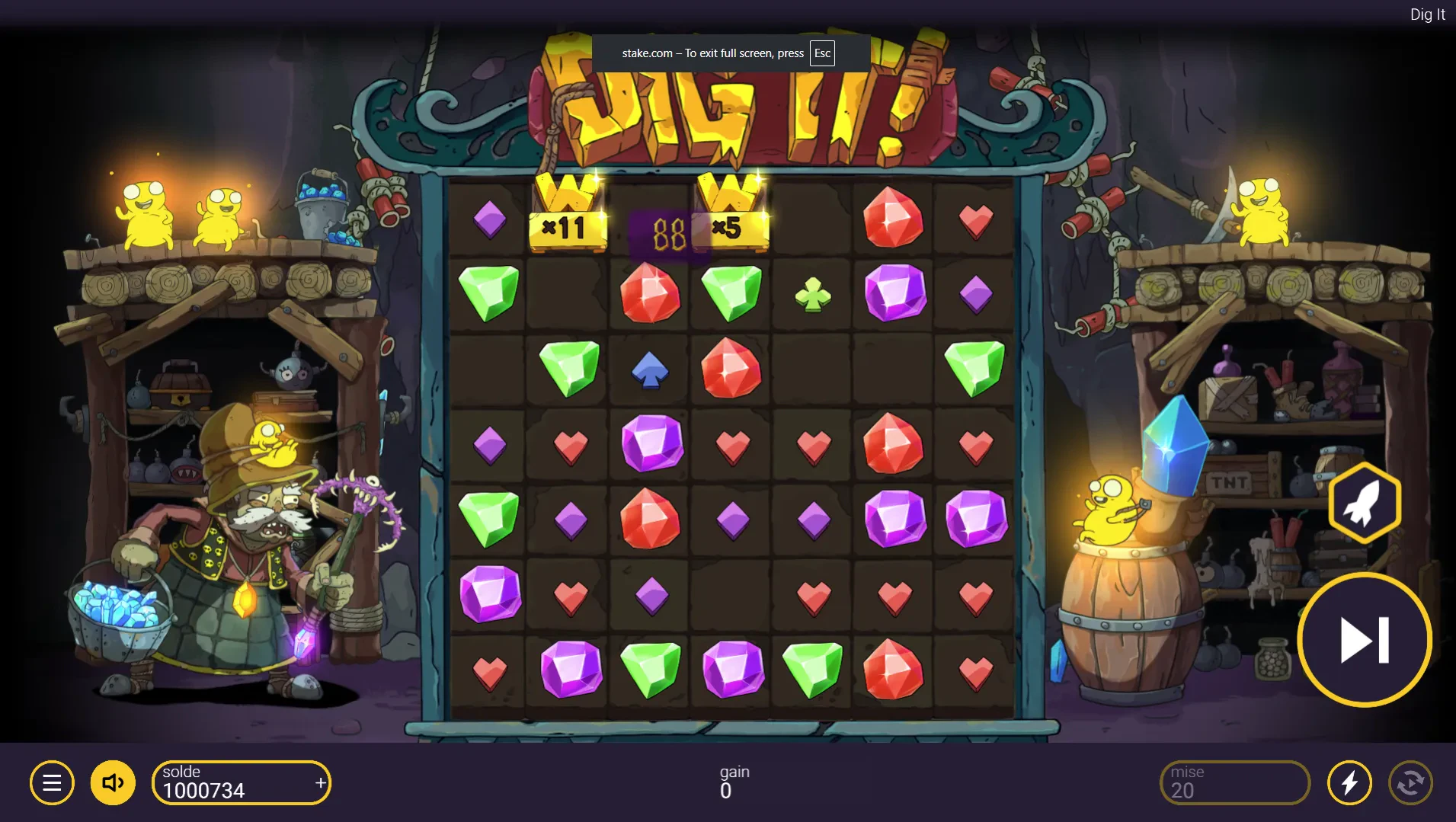 wild multiplicateur et cascade sur dig it!