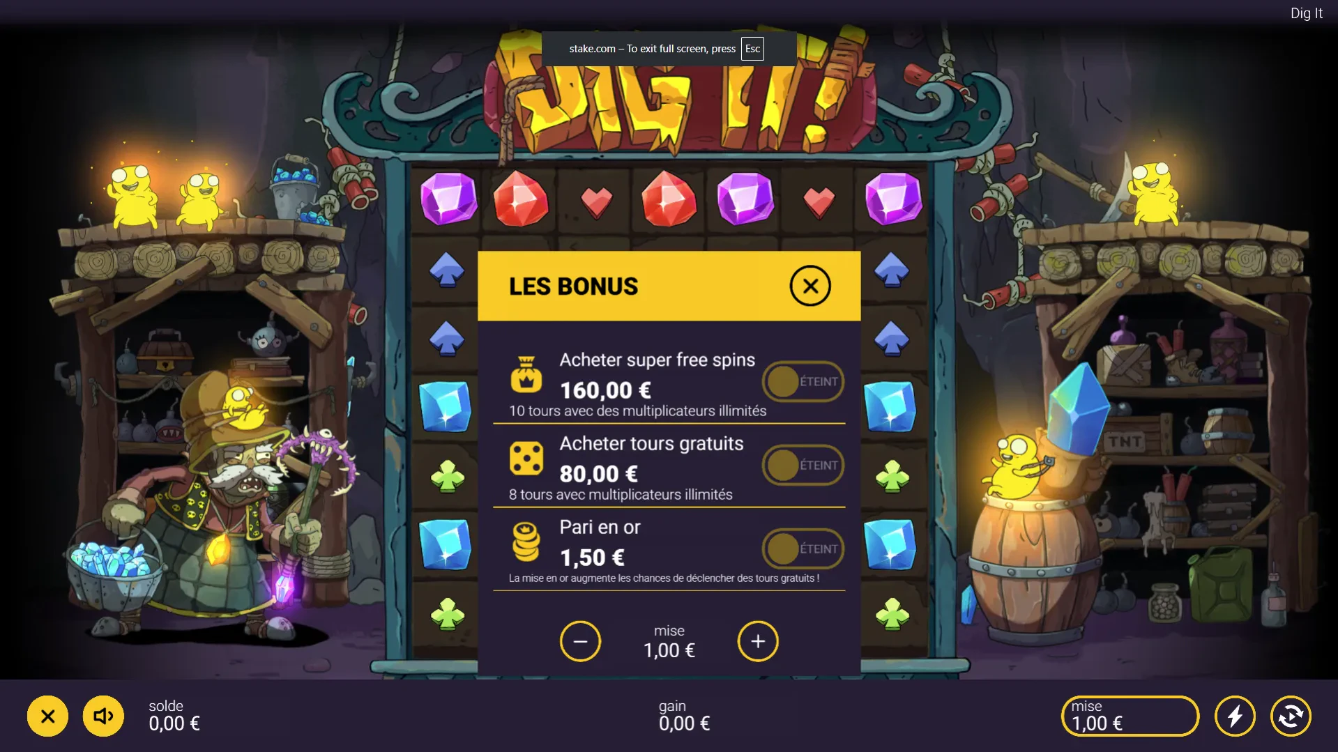 l'achat de bonus sur dig it!
