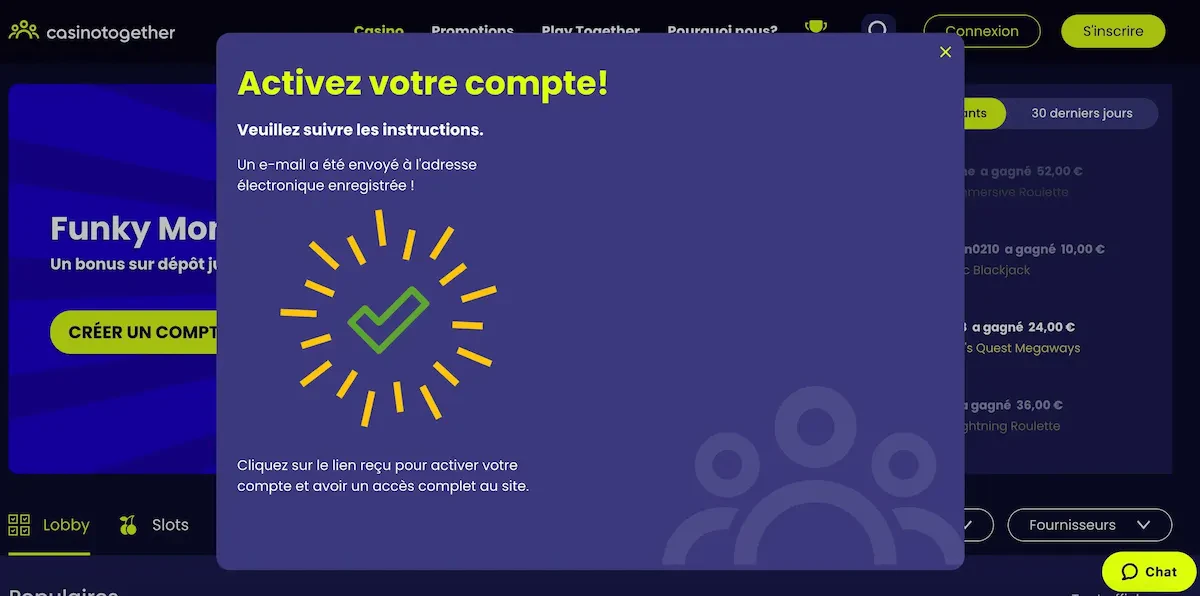 CasinoTogether validation mail