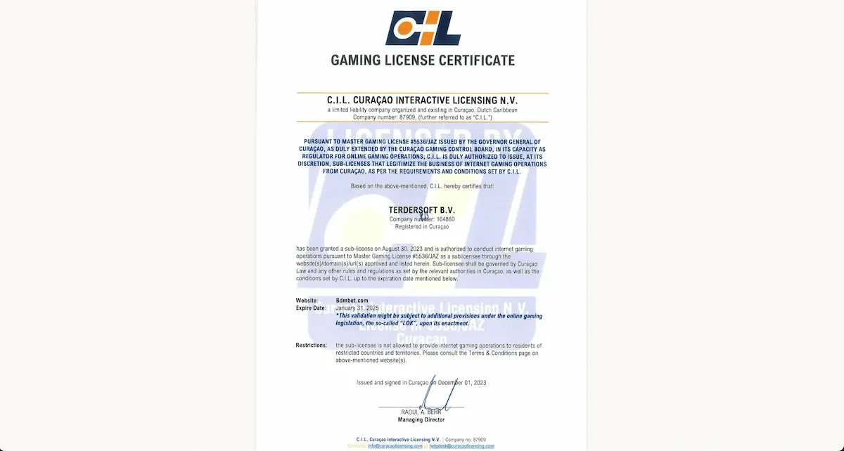 licence de jeu bdmbet