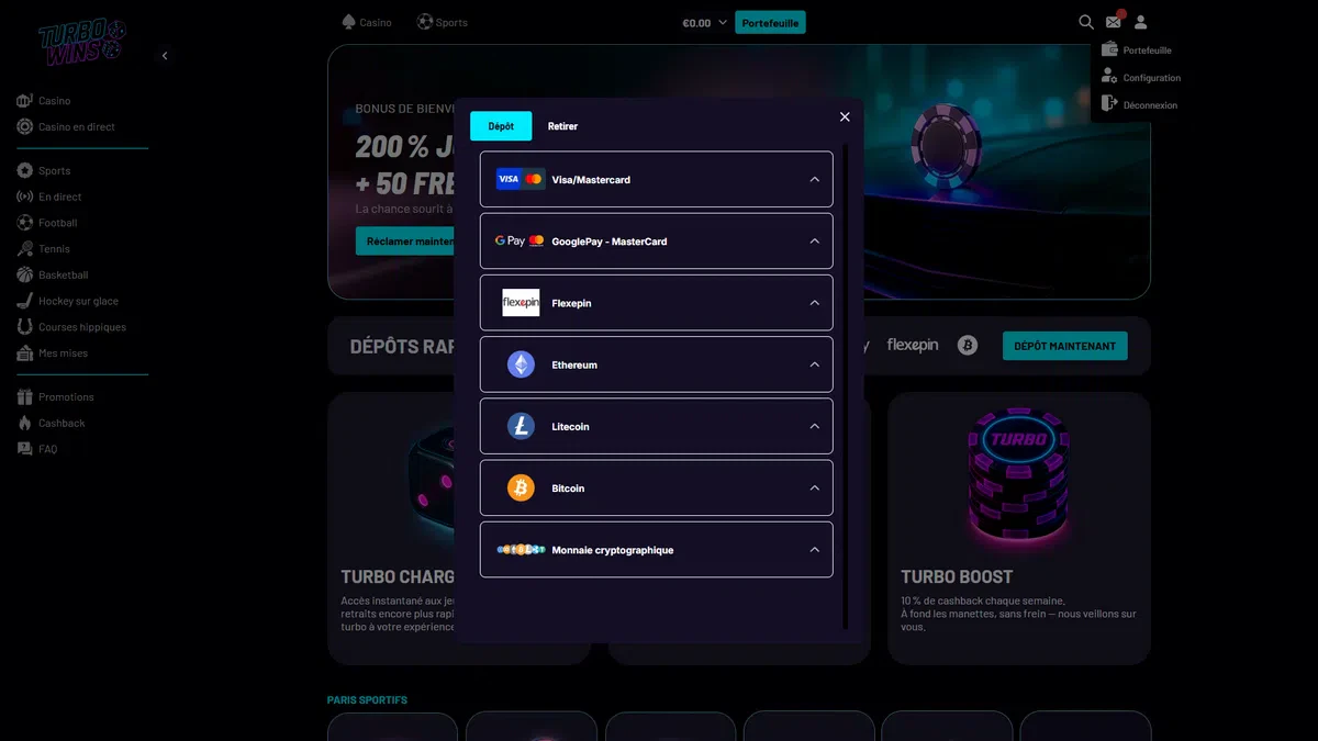 dépôts sur turbo wins