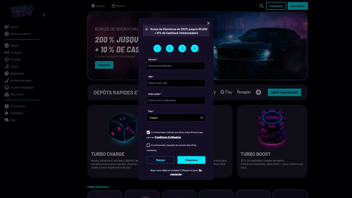 inscription sur turbo wins 5