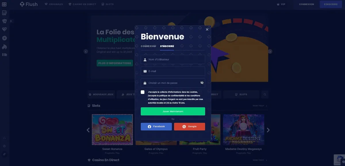 L’inscription sur Flush est très rapide à faire