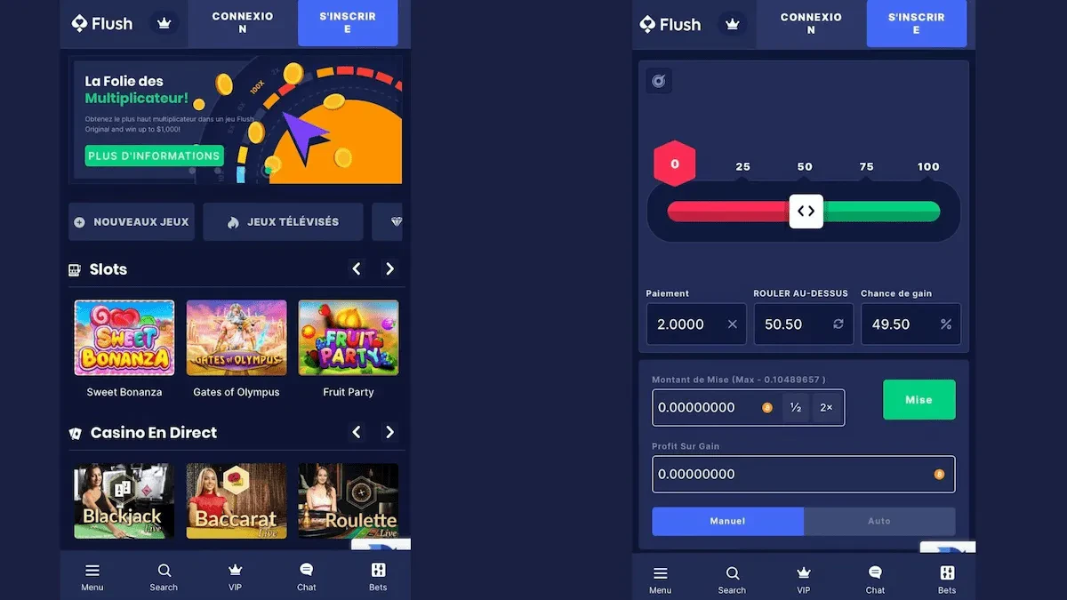 La plateforme mobile de Flush casino est d’une très bonne qualité