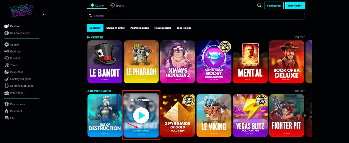 mode demo sur turbo wins