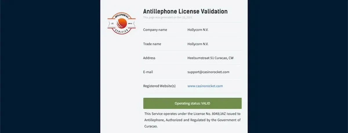 licence casino rocket