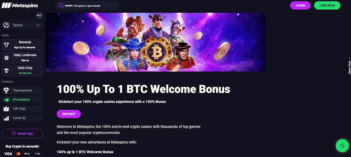 bonus de bienvenue metaspins