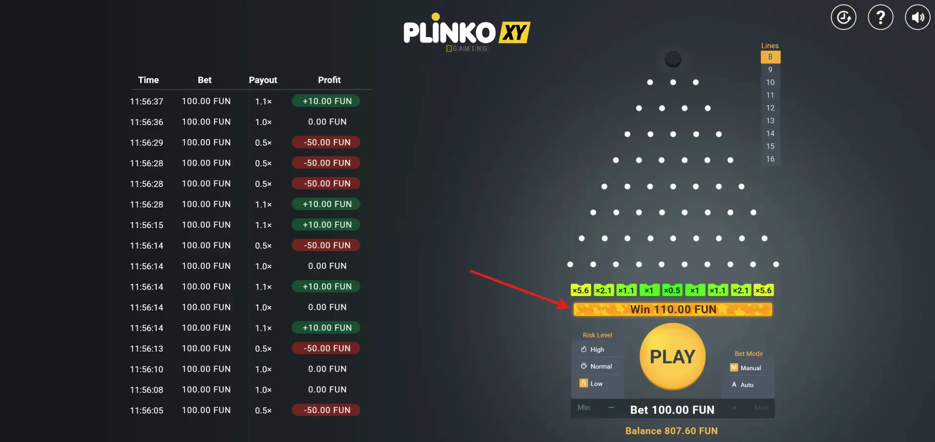 Plinko XY - Winning Round