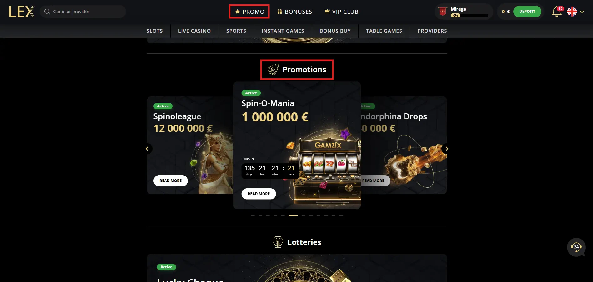 Lex Casino Promotions Page