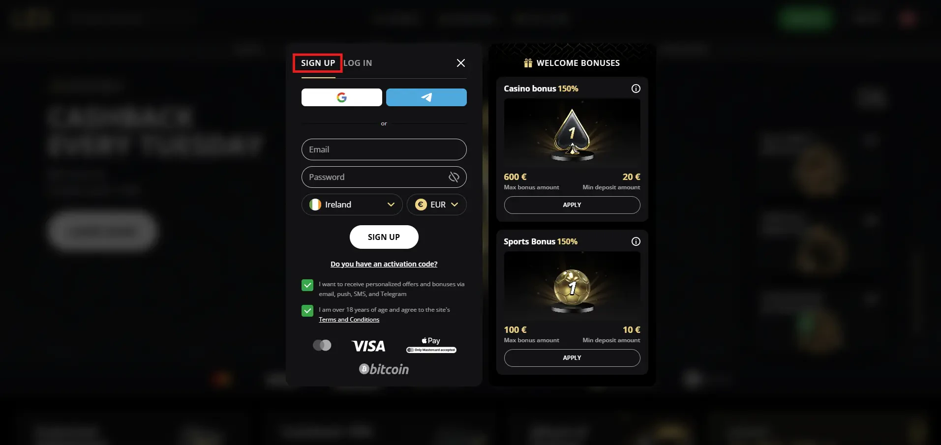 Lex Casino Sign Up Page
