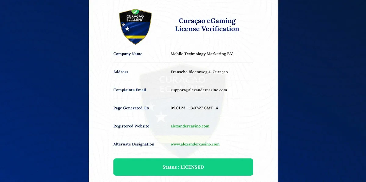 licence alexander casino
