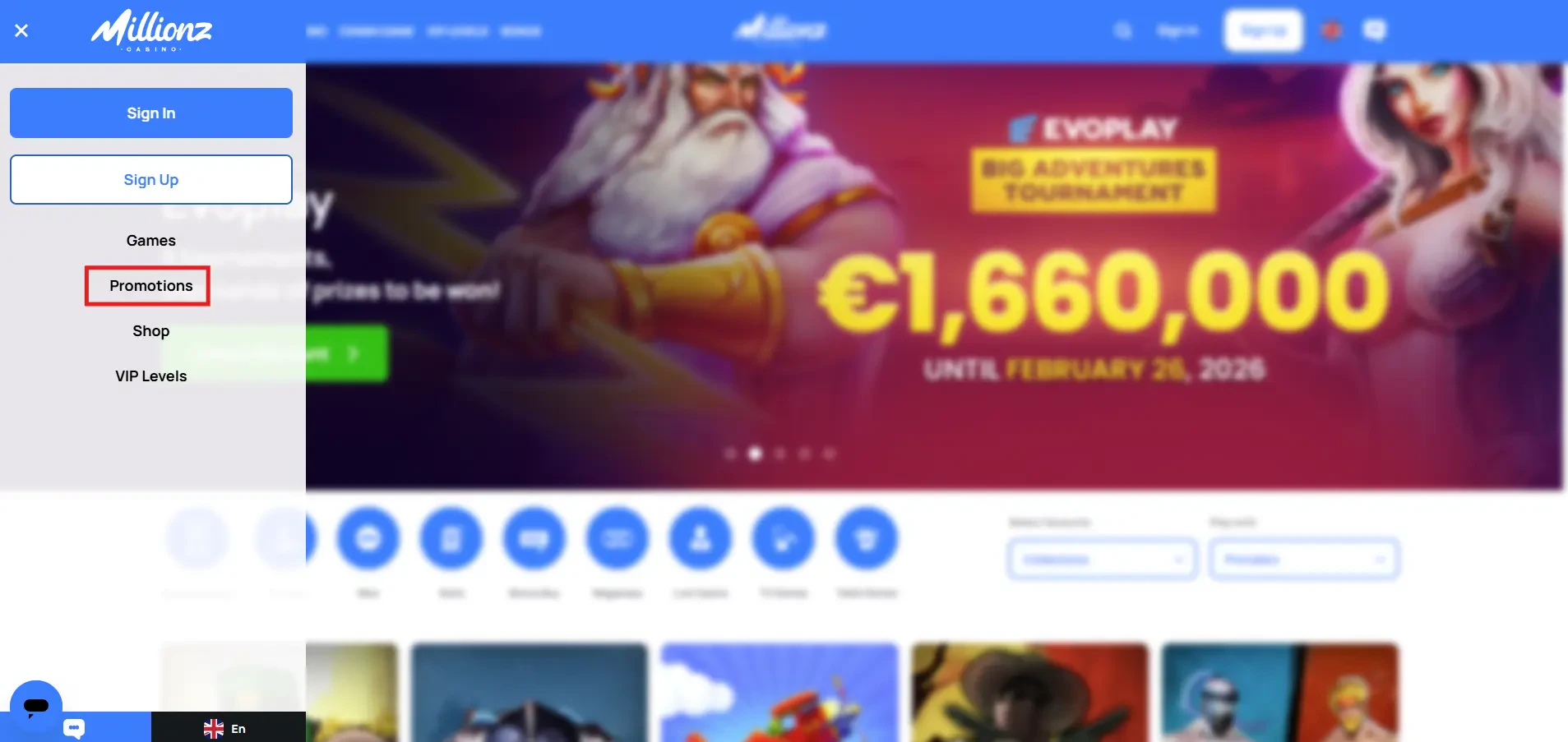 Millionz Casino - Promotions Page