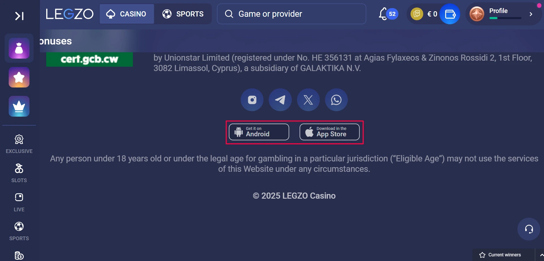 Legzo Mobile Casino