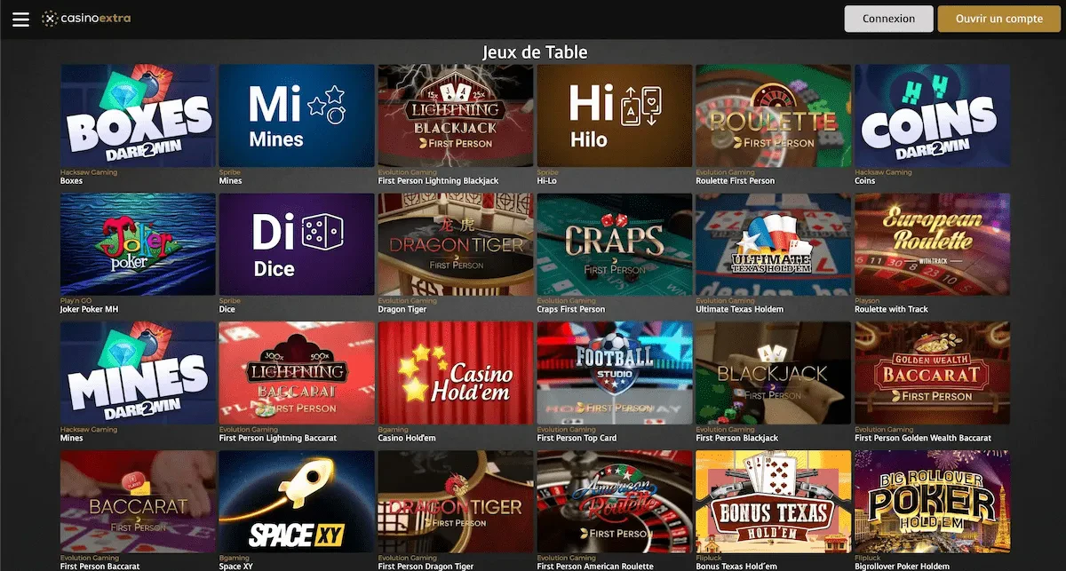jeux de table casino extra