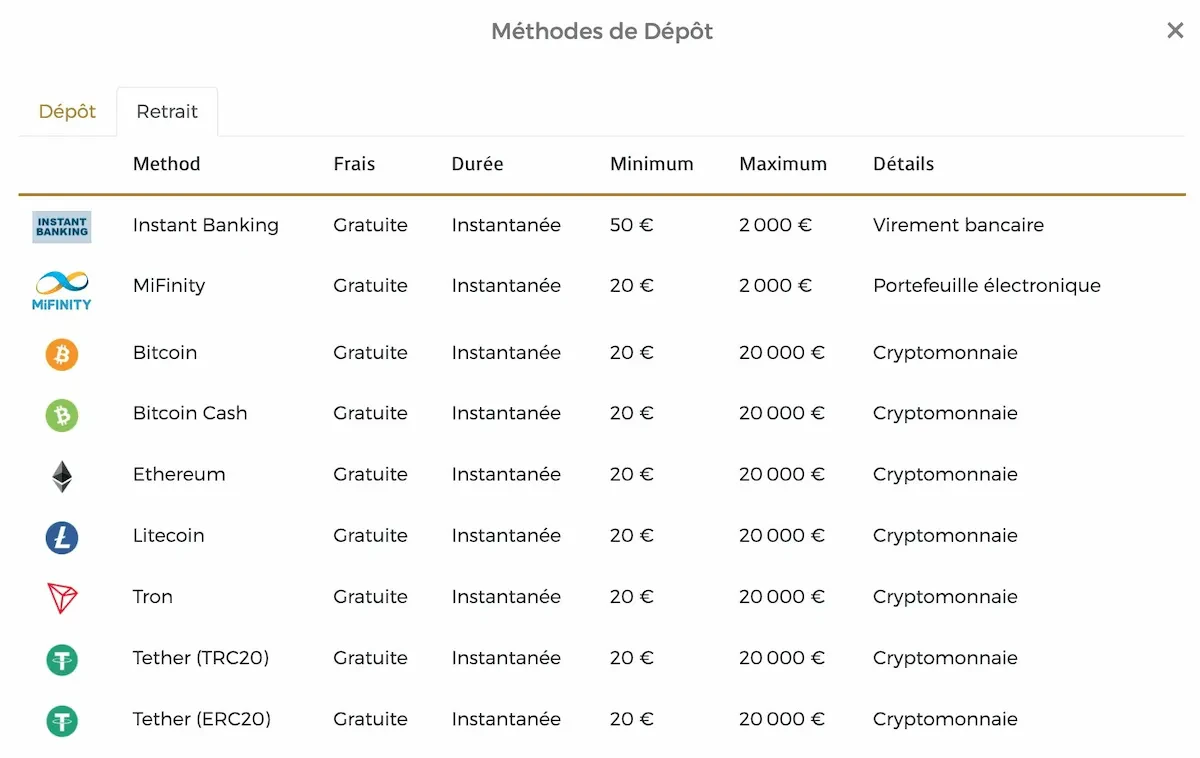 méthodes de retrait casino extra
