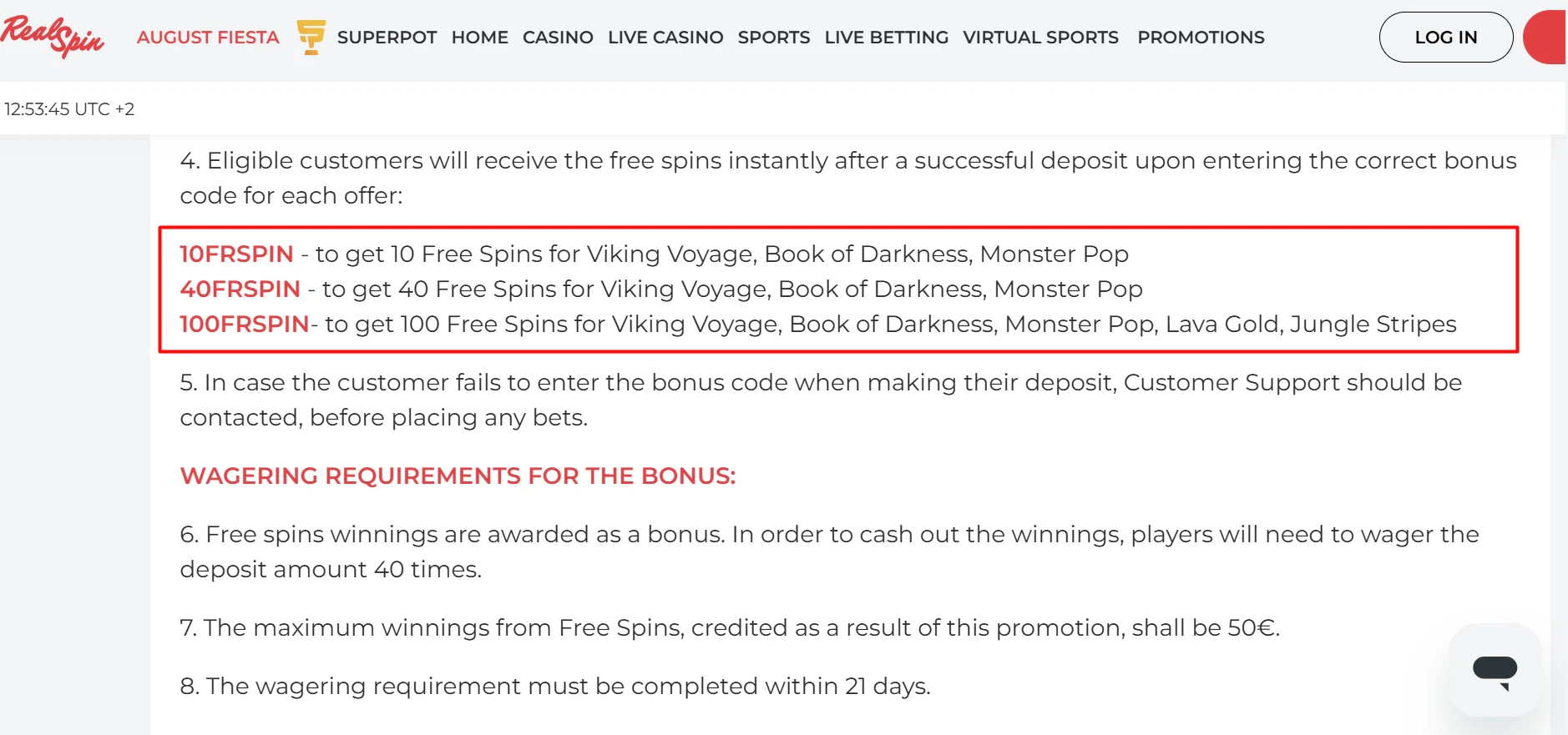 RealSpin Casino Bonus Eligible Games