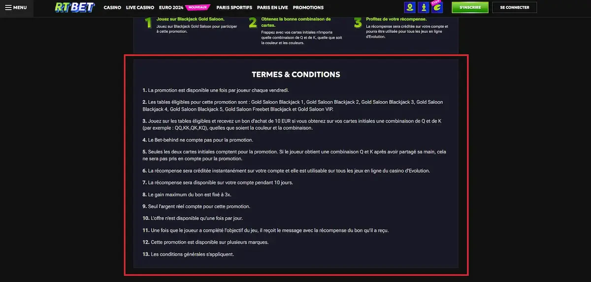 Explication des règles sur RTBET