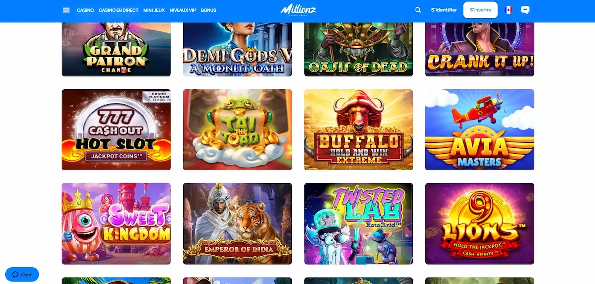 Jeux disponibles sur Millionz casino