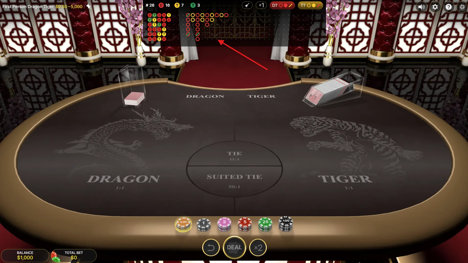 First Person Dragon Tiger - Scorecards