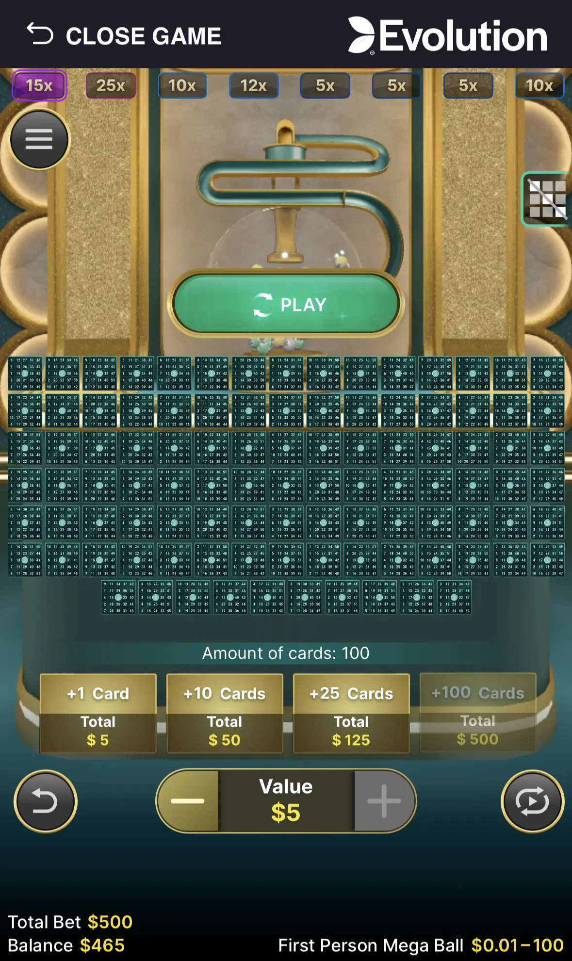 First Person Mega Ball - 100 Cards Mobile