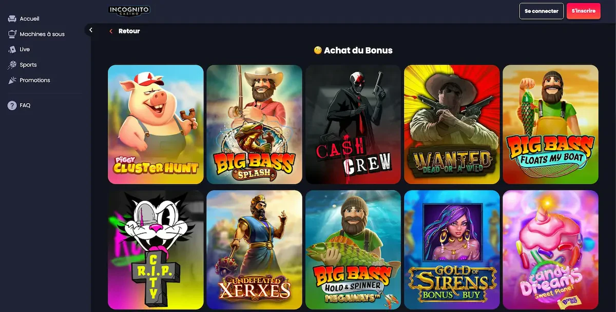 achat de bonus incognito casino
