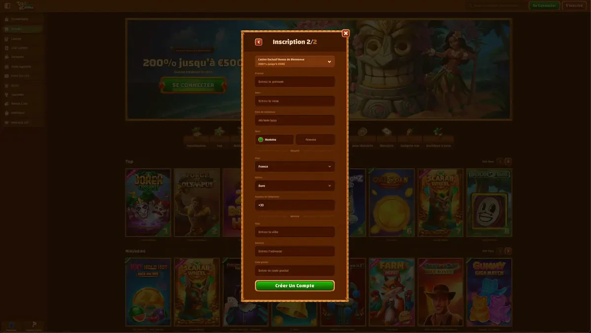 inscription tiki casino