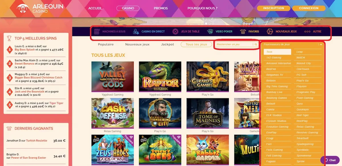 Arlequin Casino machine à sous barre de recherche