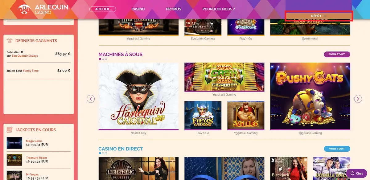 Déposer sur Arlequin Casino