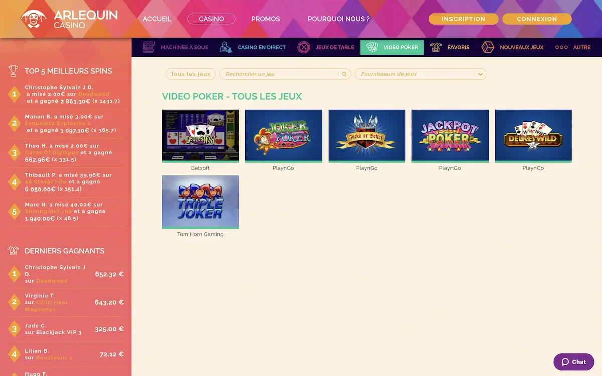 video poker arlequin
