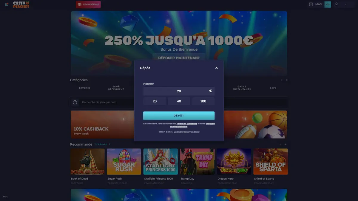 dépôt sur casino peaches 1