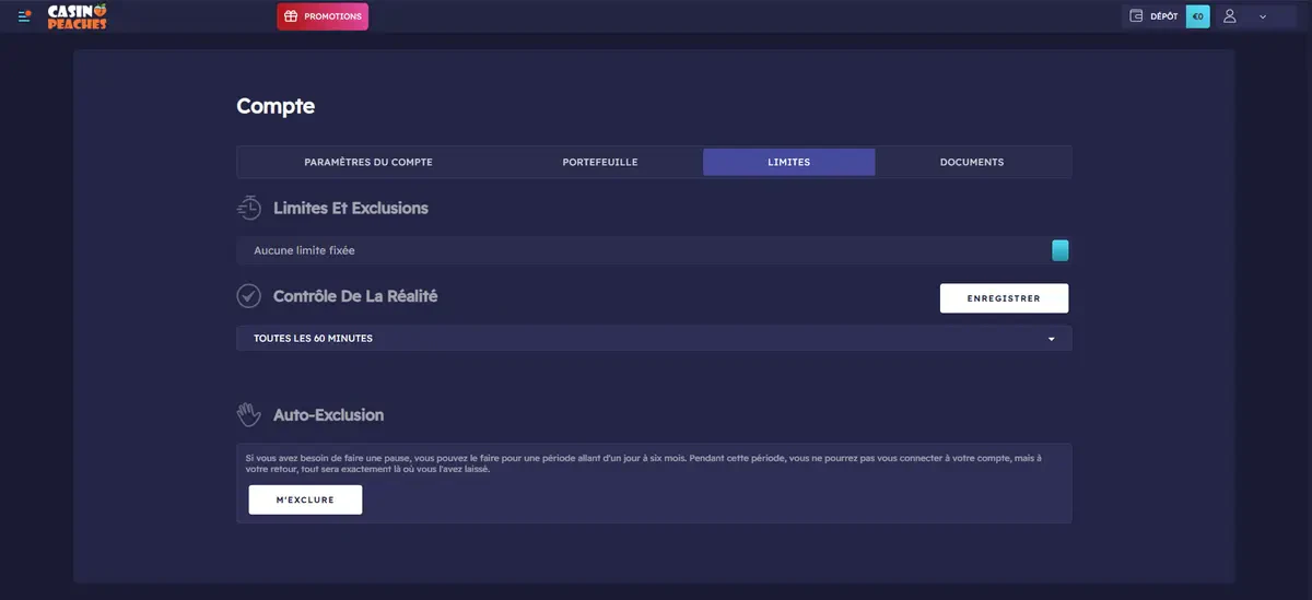 jeu responsable sur casino peaches