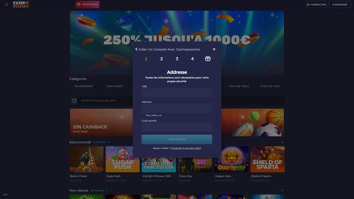 inscription sur casino peaches 3
