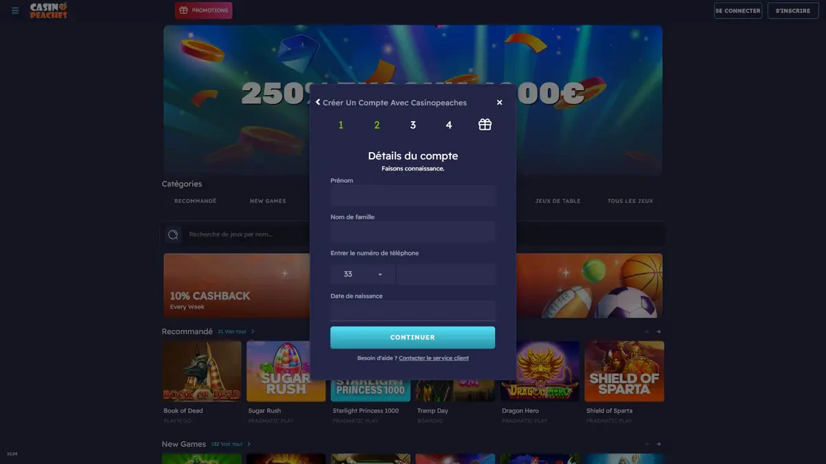 inscription sur casino peaches 4