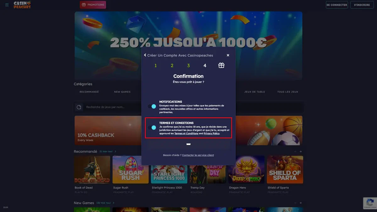 inscription sur casino peaches 5