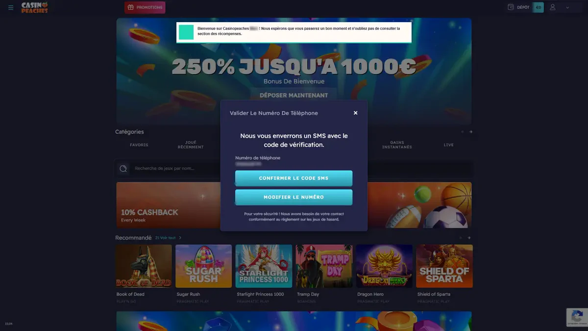inscription sur casino peaches 6