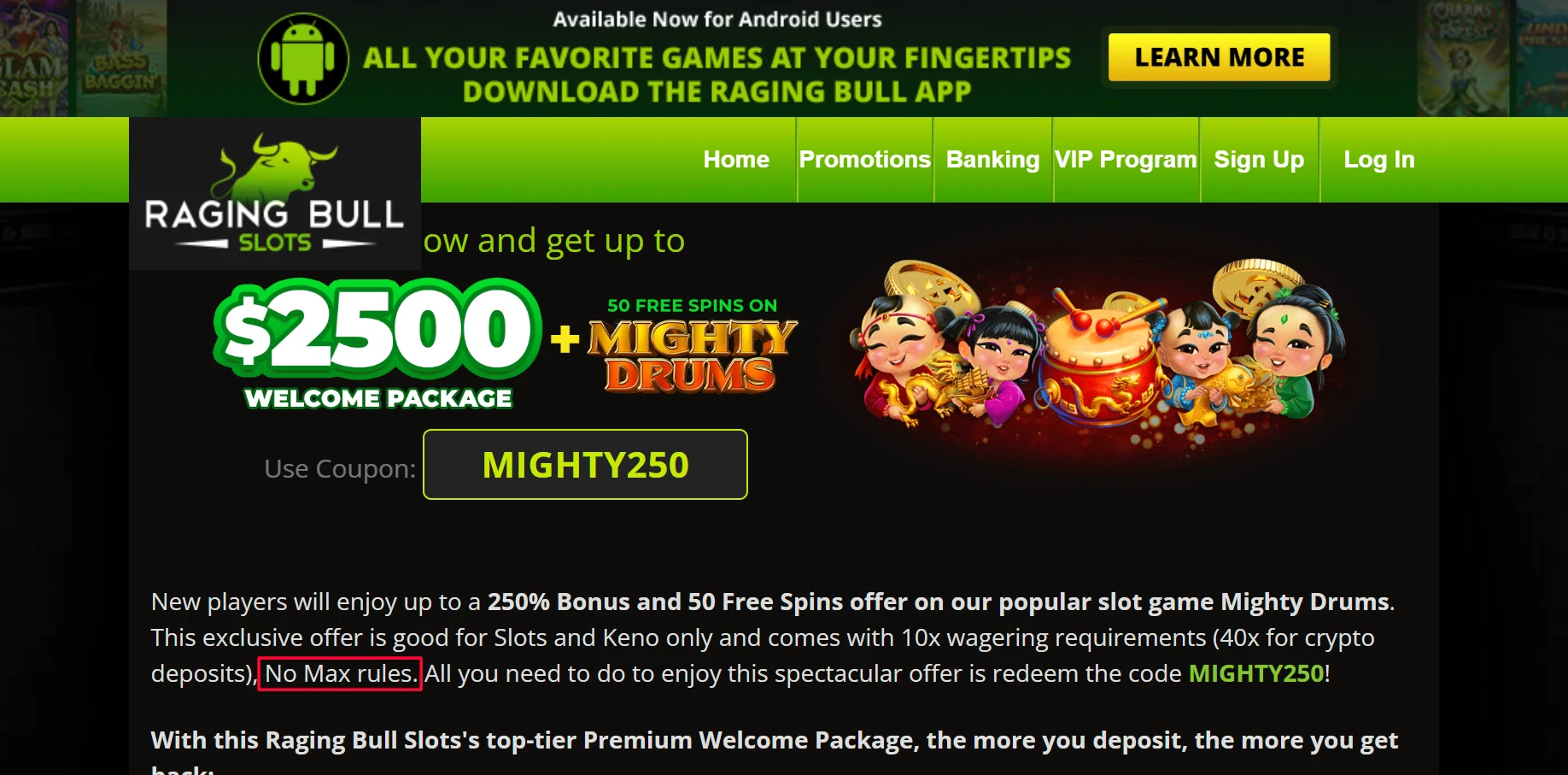 Raging Bull Slots No Maximum Cashout