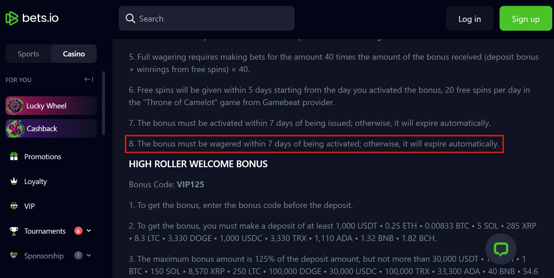 Bets.io Bonus Validity