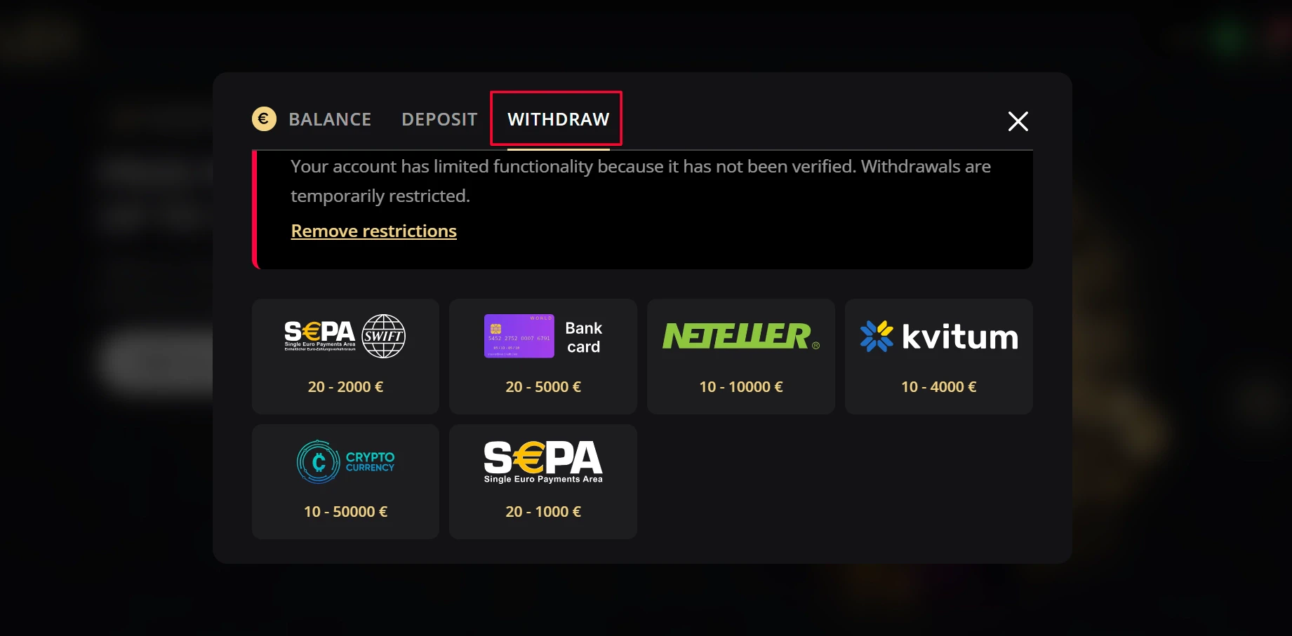 Lex Casino Withdrawal Options