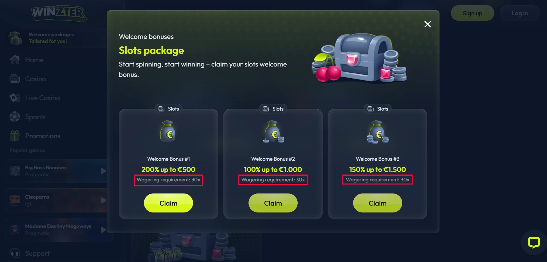 Winzter Bonus Wagering Requirements