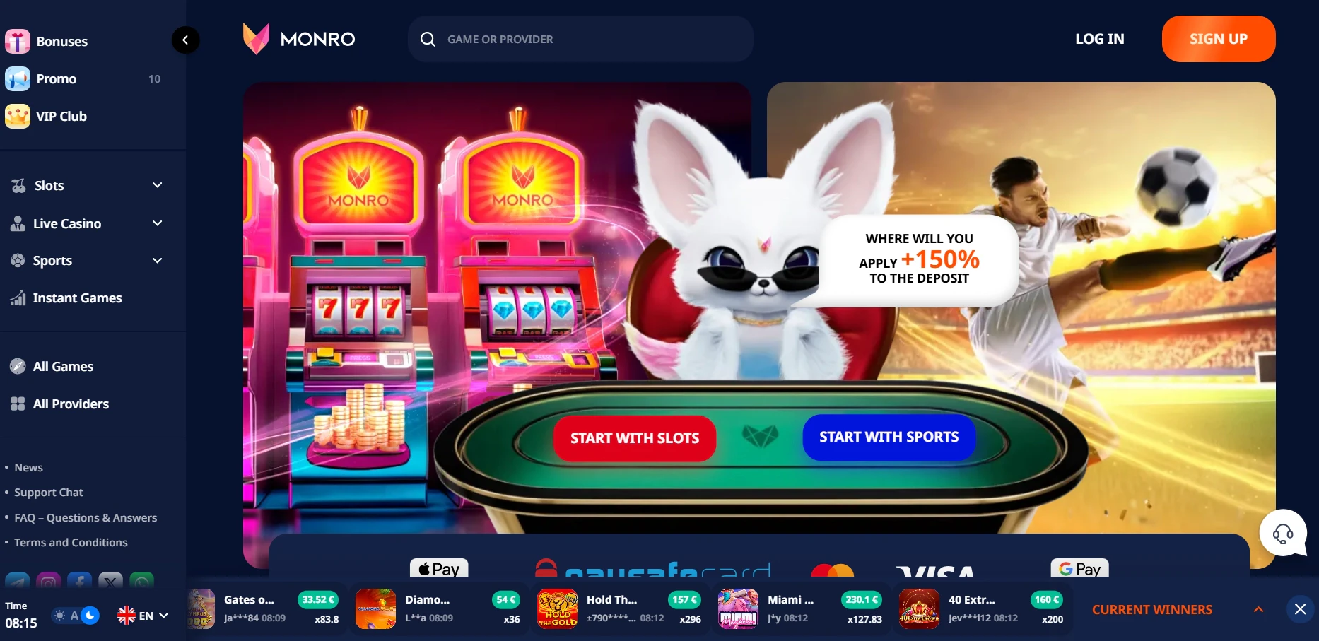 Monro Casino Homepage