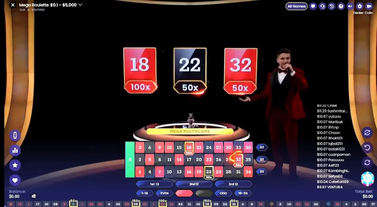 Le fonctionnement de la Mega Roulette est exactement le même que celui de la Lightning Roulette