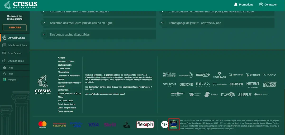 Retrait instant et sécurité sur Cresus Casino