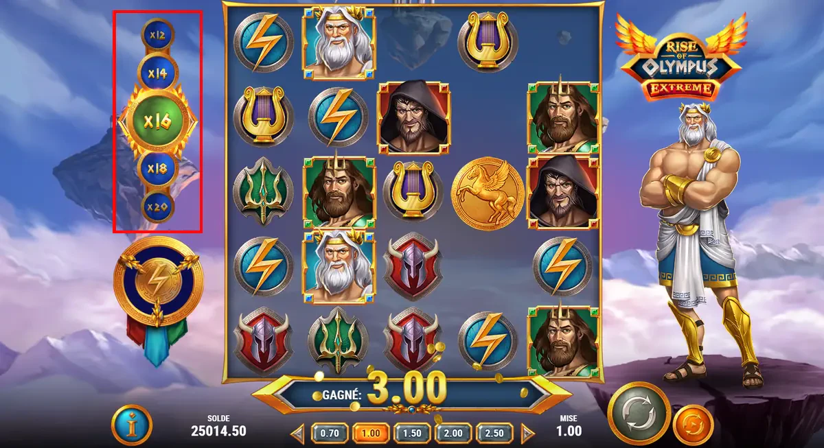 boost du multiplicateur sur rise of olympus extreme