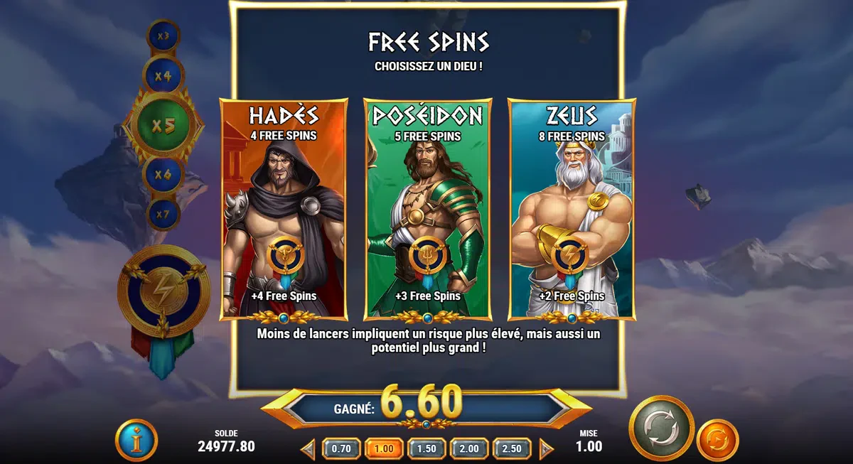 accès aux free spins sur rise of olympus extreme
