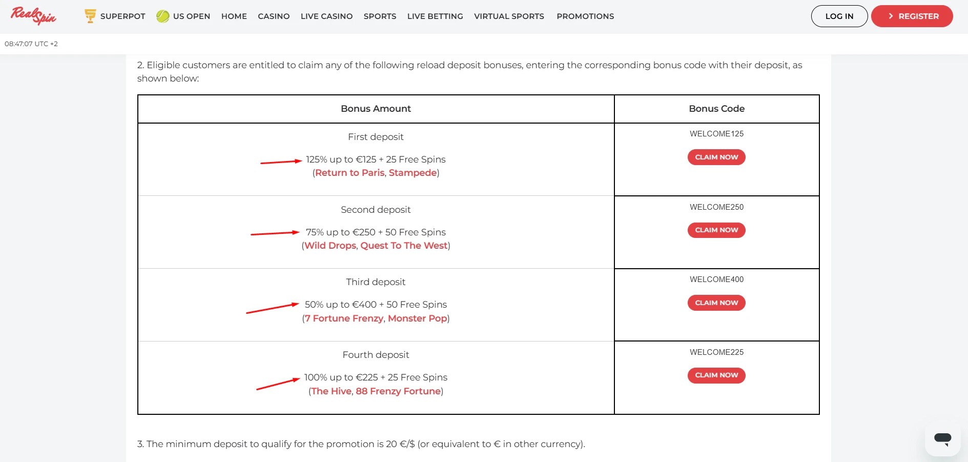 RealSpin Casino Welcome Bonus