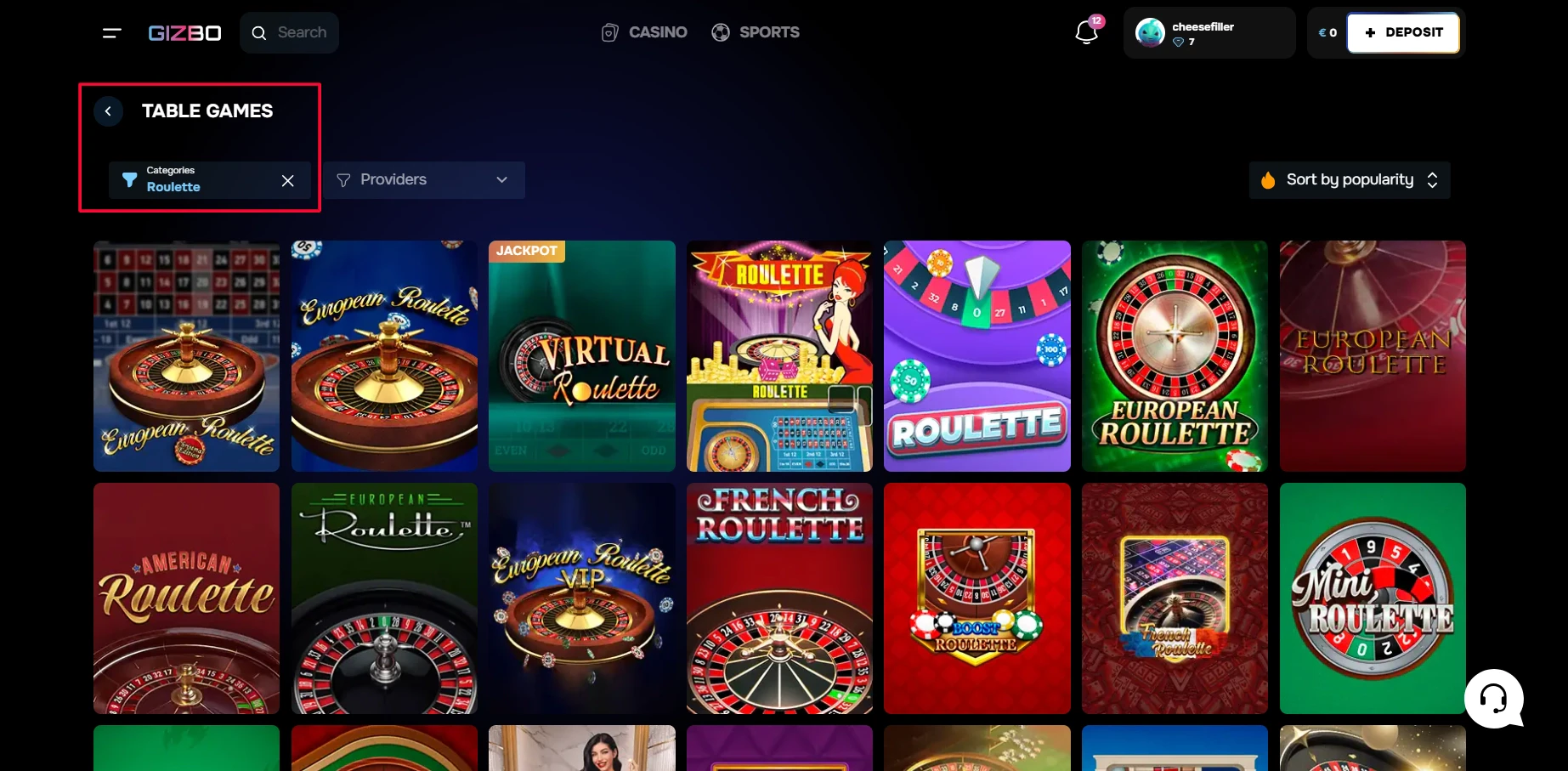 Gizbo Roulette Games